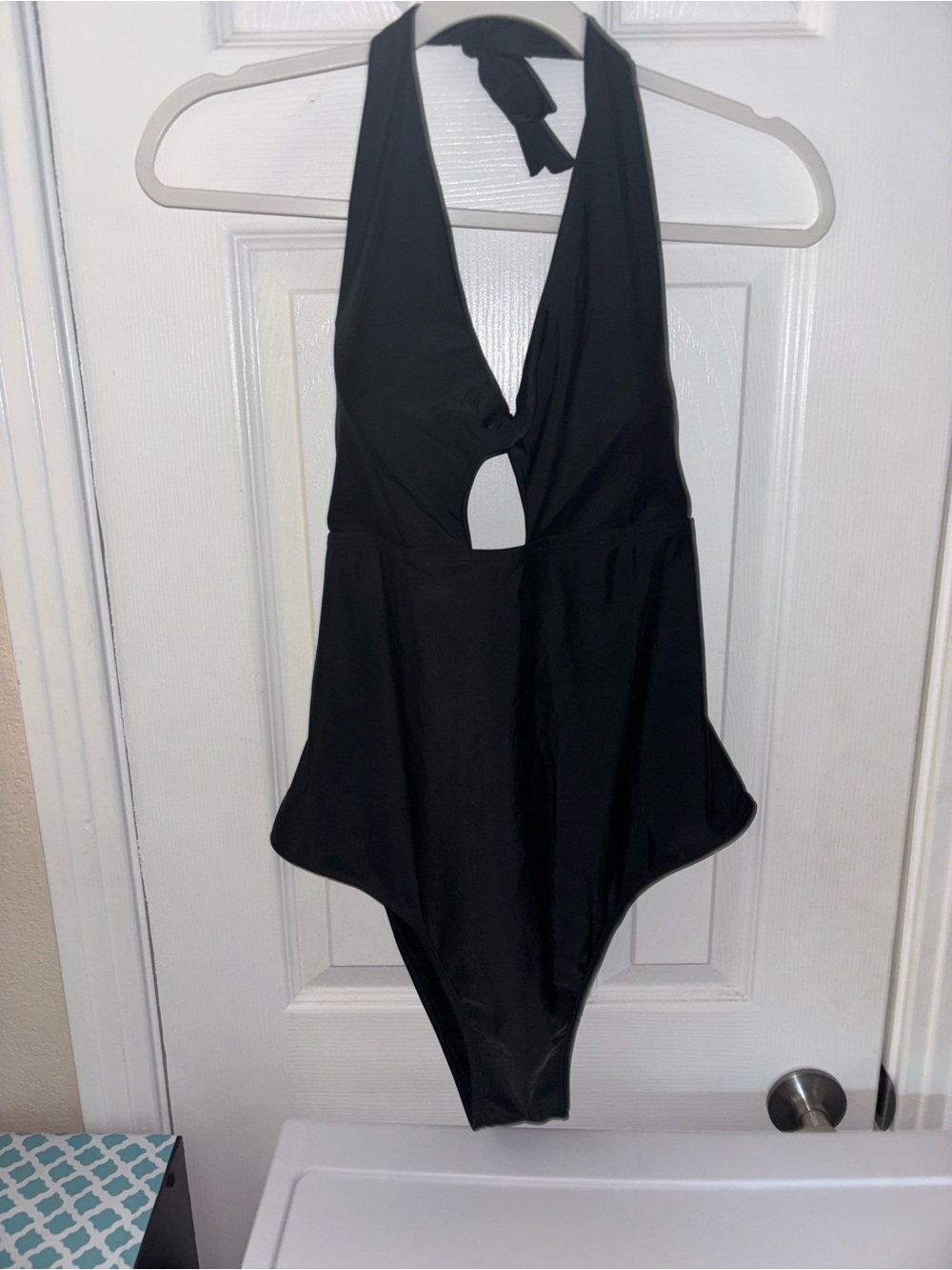 Plunging Halter One-Piece Swimsuit in Black